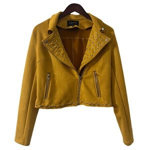 Yellow Soft Suede Moto Jacket DIY studded